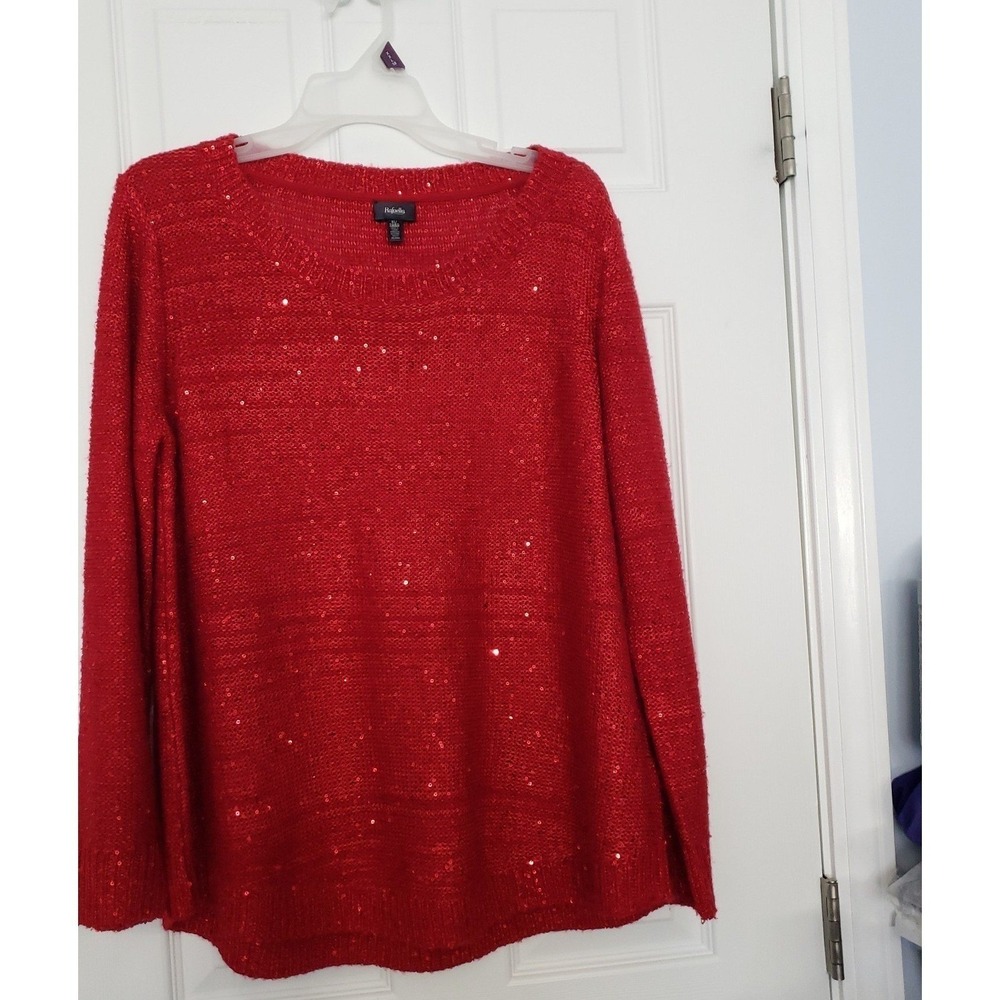 Rafaella Womans‎ Pullover Sweater with Sequence Size XL Red